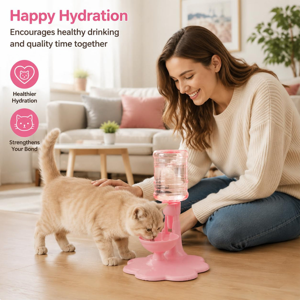 Water Dispenser for Cats Gravity Raised Cat Waterer with Clear Bottle