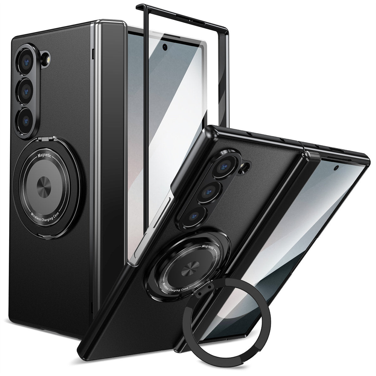 For Samsung Z Fold Series Aluminum Alloy Foldable Phone Case With Built-In 360° Rotating Magnetic Ring Kickstand