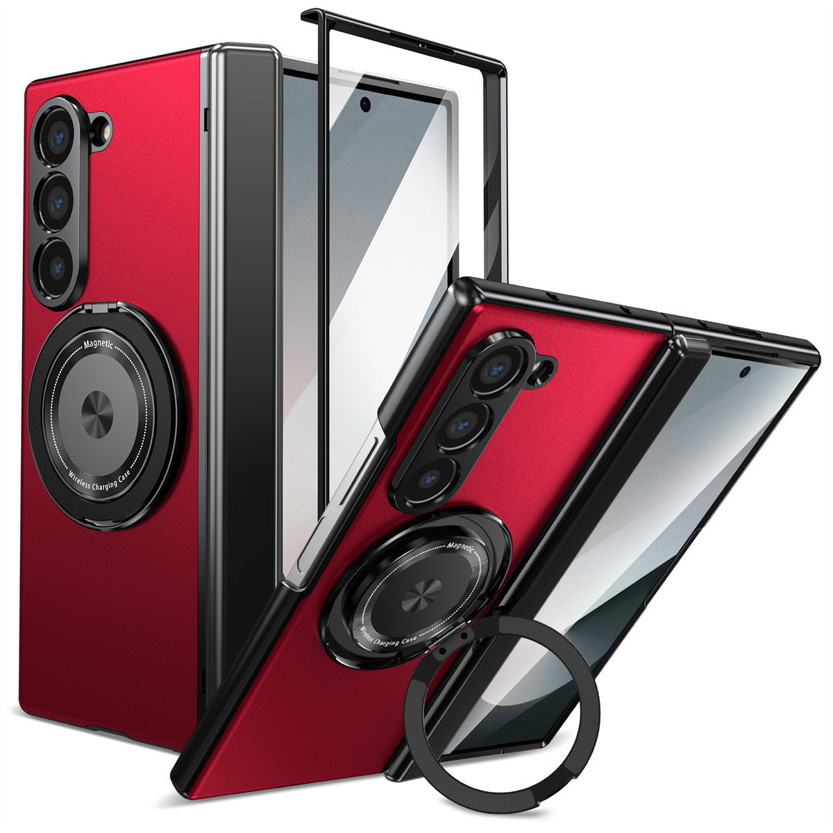 For Samsung Z Fold Series Aluminum Alloy Foldable Phone Case With Built-In 360° Rotating Magnetic Ring Kickstand