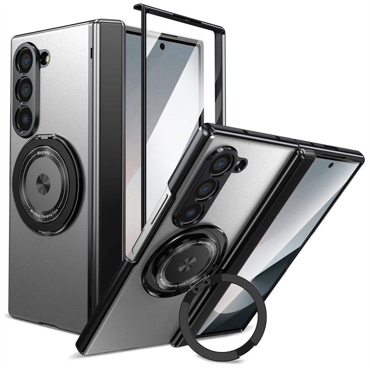 For Samsung Z Fold Series Aluminum Alloy Foldable Phone Case With Built-In 360° Rotating Magnetic Ring Kickstand