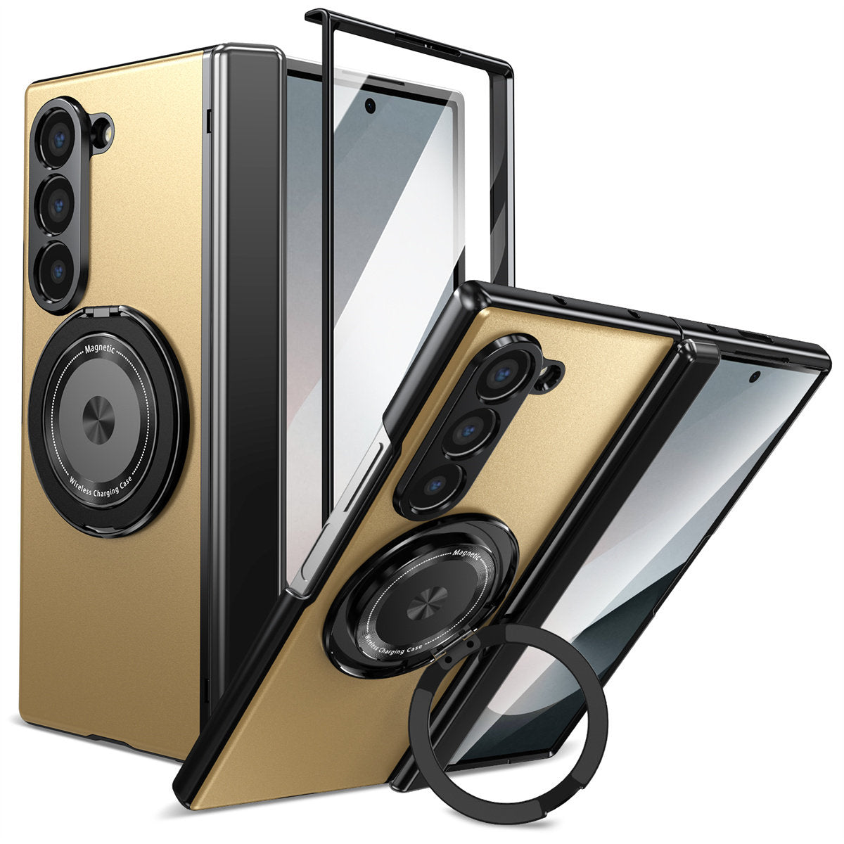 For Samsung Z Fold Series Aluminum Alloy Foldable Phone Case With Built-In 360° Rotating Magnetic Ring Kickstand