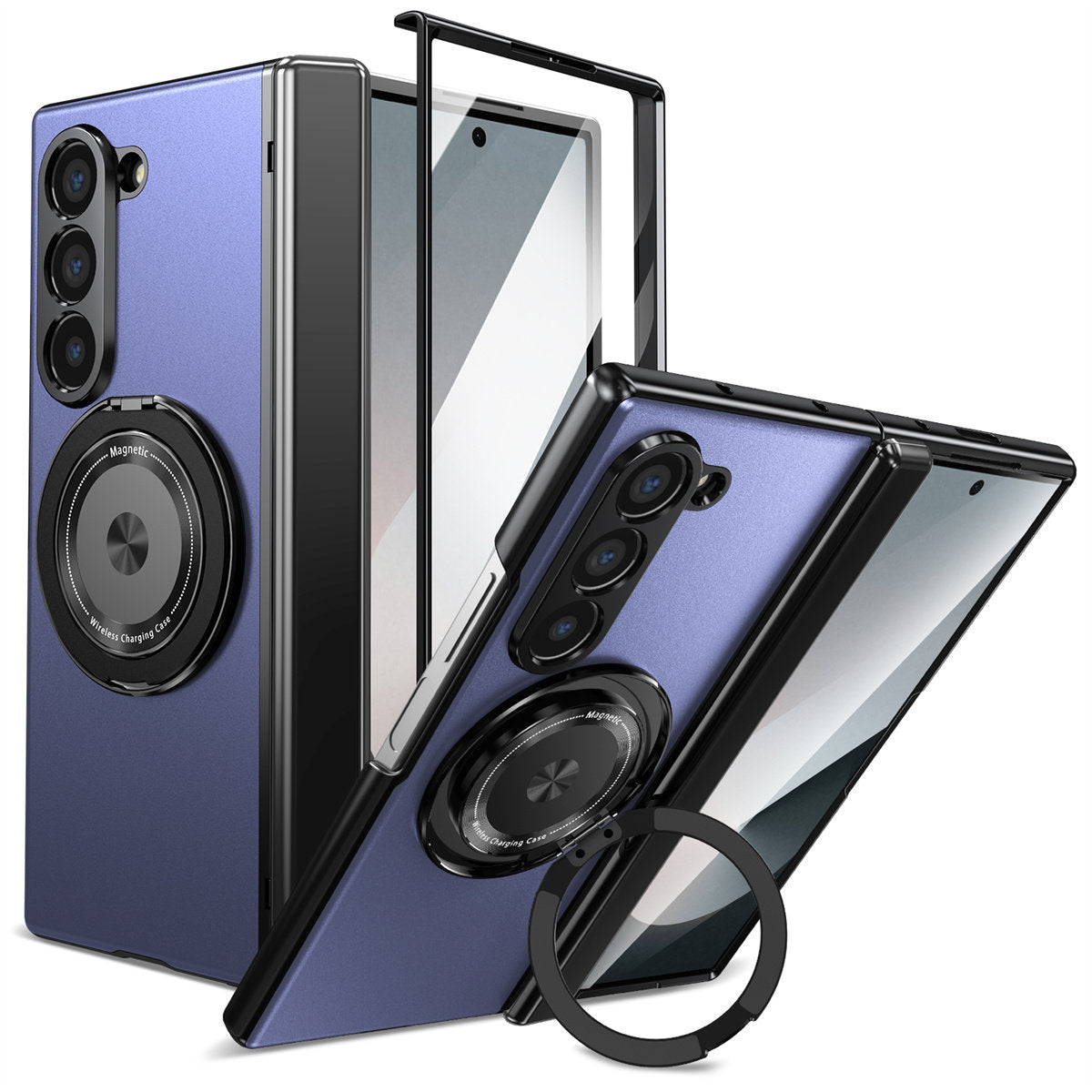 For Samsung Z Fold Series Aluminum Alloy Foldable Phone Case With Built-In 360° Rotating Magnetic Ring Kickstand