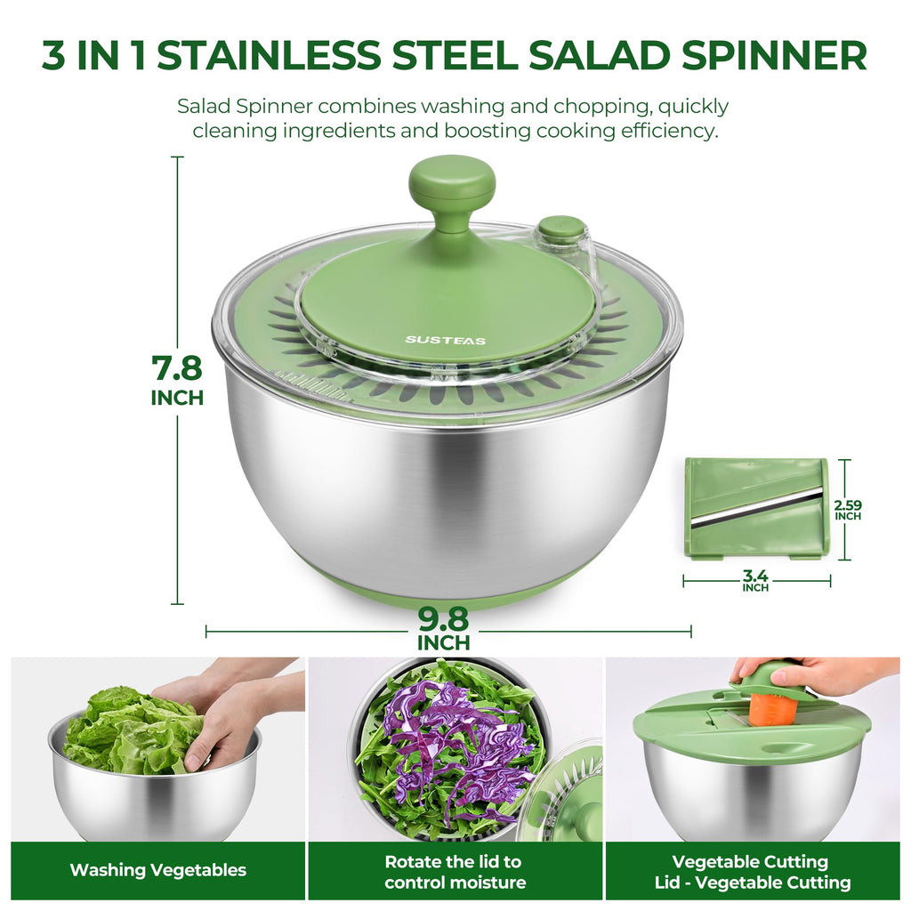 Large Stainless Steel Salad Spinner with 5 Blades