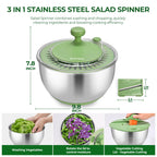 Large Stainless Steel Salad Spinner with 5 Blades