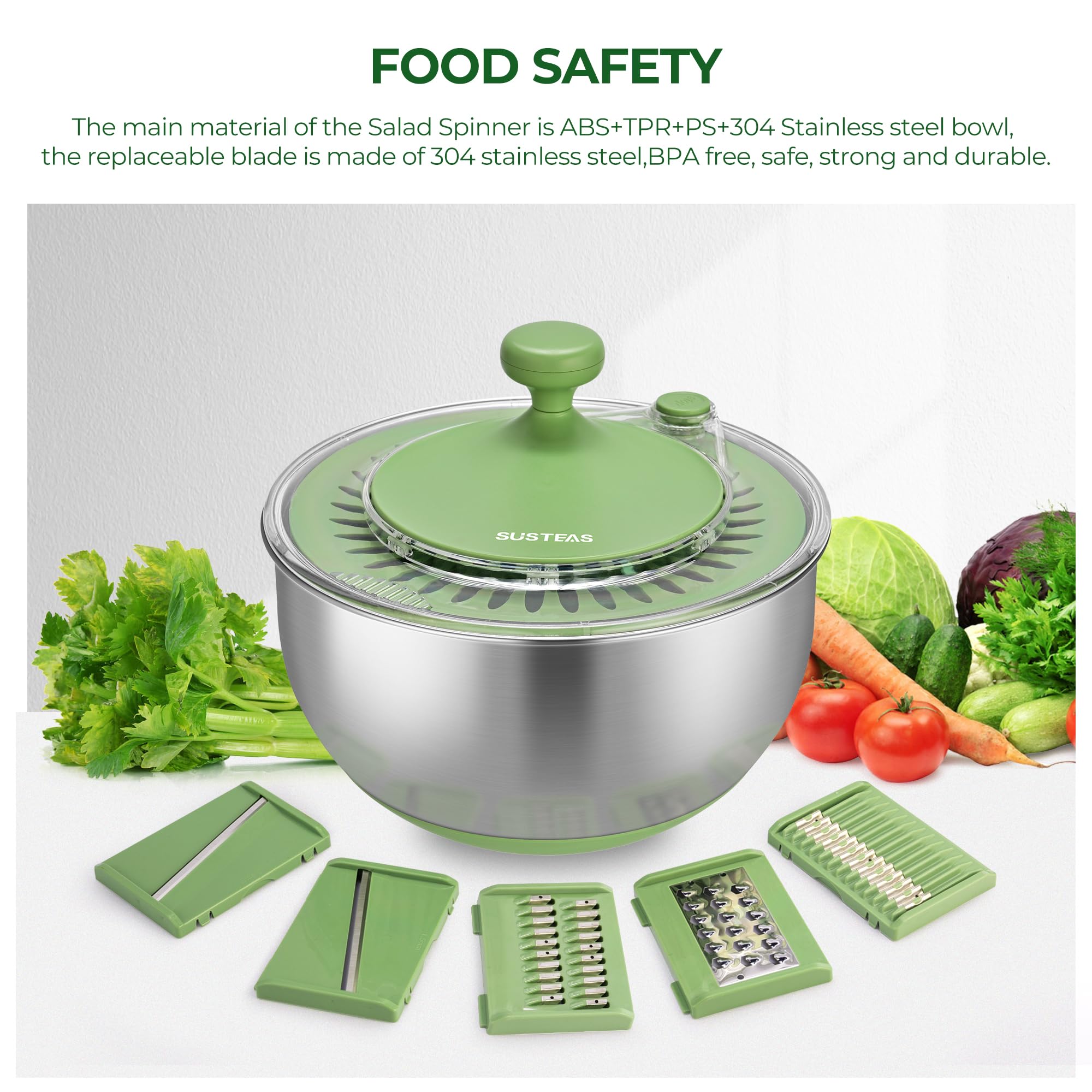 Large Stainless Steel Salad Spinner with 5 Blades